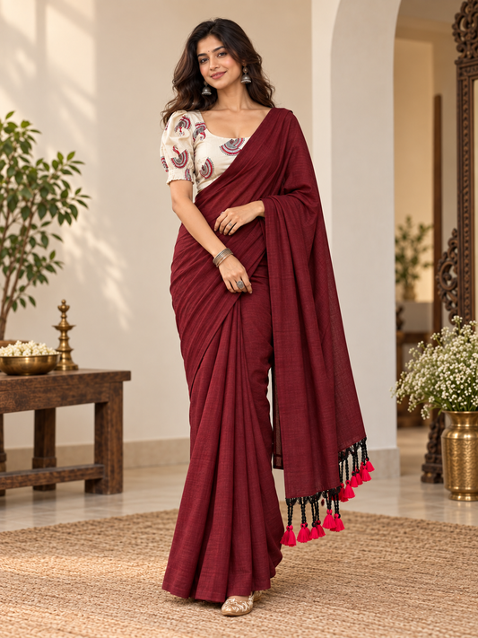 Artisanal Handloom Pure Cotton Saree with Stiched Blouse