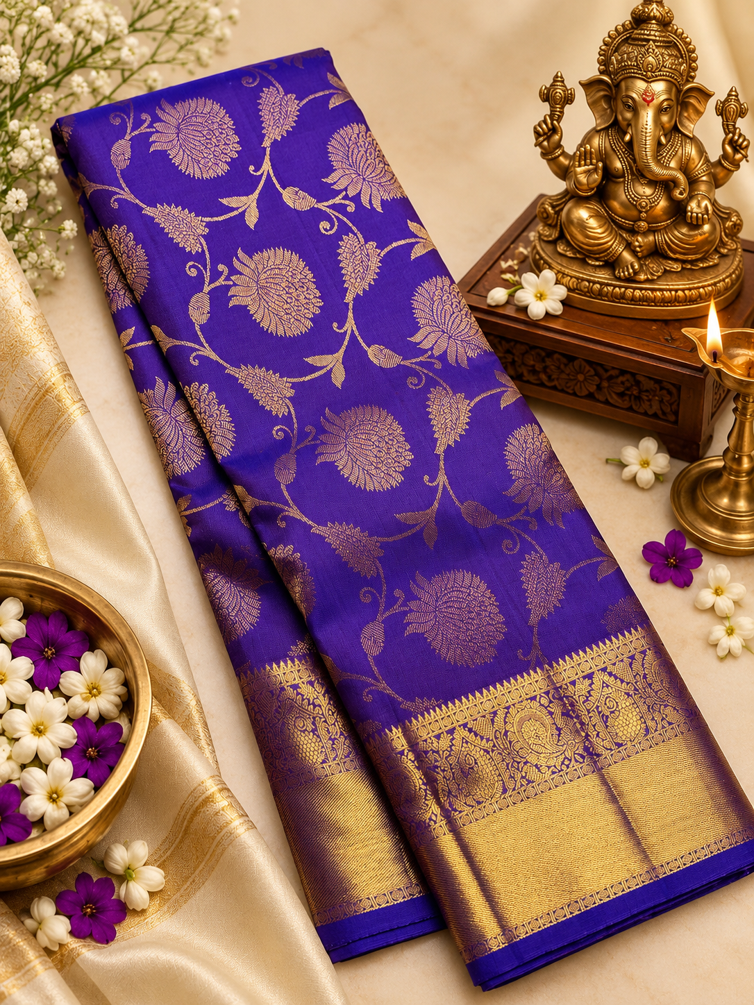 Premium Royal Blue Soft Banarasi Silk Saree with Beautiful Blouse Piece