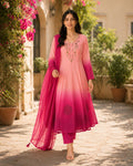 Designer Premium Orange Chiffon Embroidered Anarkali Suit Set