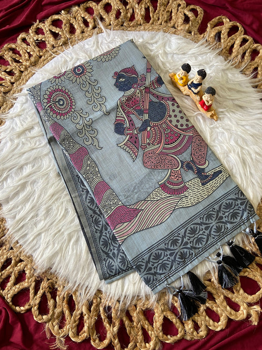 Aaradhya - Soft Muga Cotton Saree with Traditional Kalamkari Woven Design