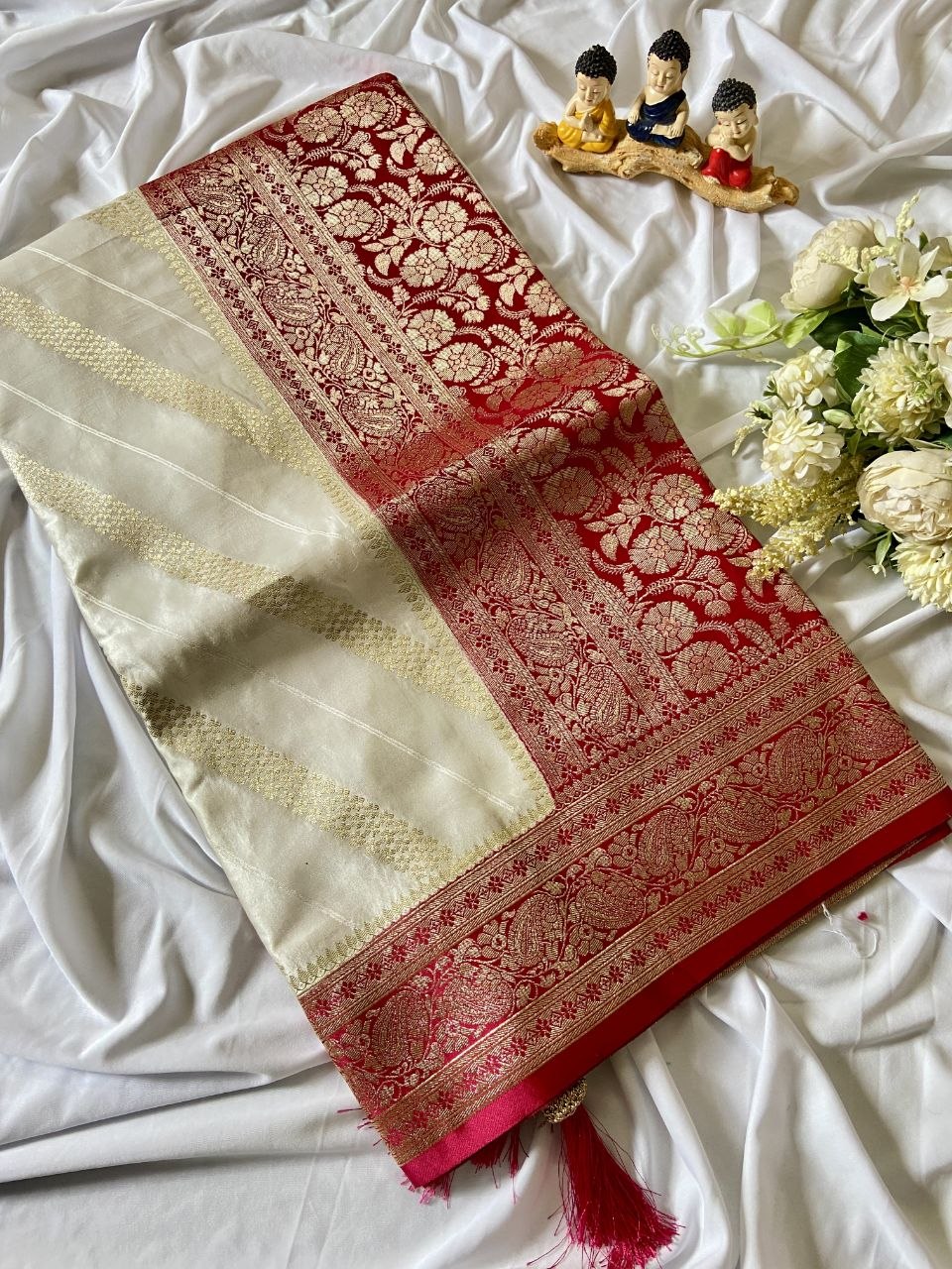 Mehrika - Cream Pure Banarasi Silk Saree with Rich Gold Zari Weaving