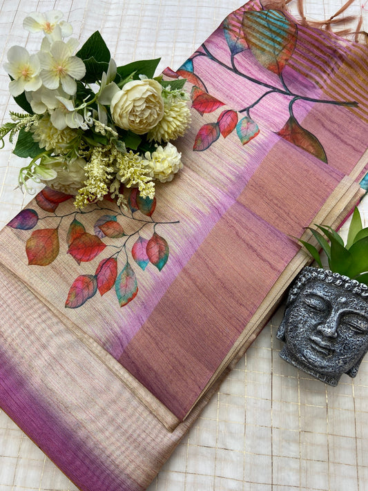 Aarvika Blush Mauve Soft Tussar Silk Print Saree