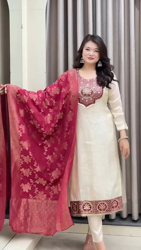 VERY ELEGANT PURE BANARASI SILK ZARI WEAVING SUIT SET