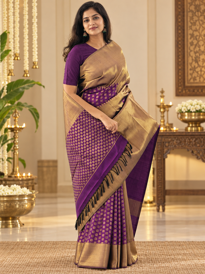 Attractive Purple Handwoven Soft Silk Saree with Elegant Blouse Piece