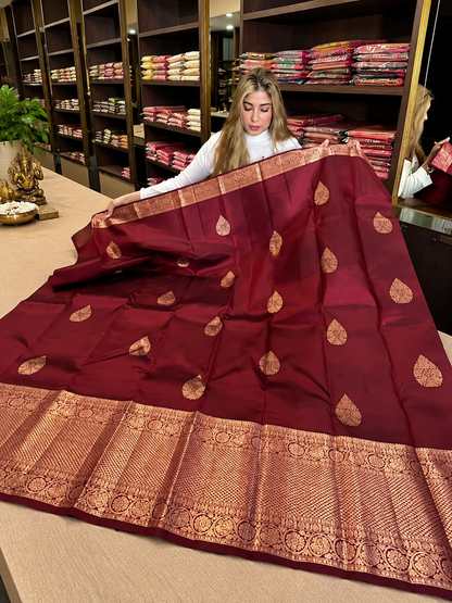 Very Attractive Wine Soft Silk Saree With Evocative Blouse Piece