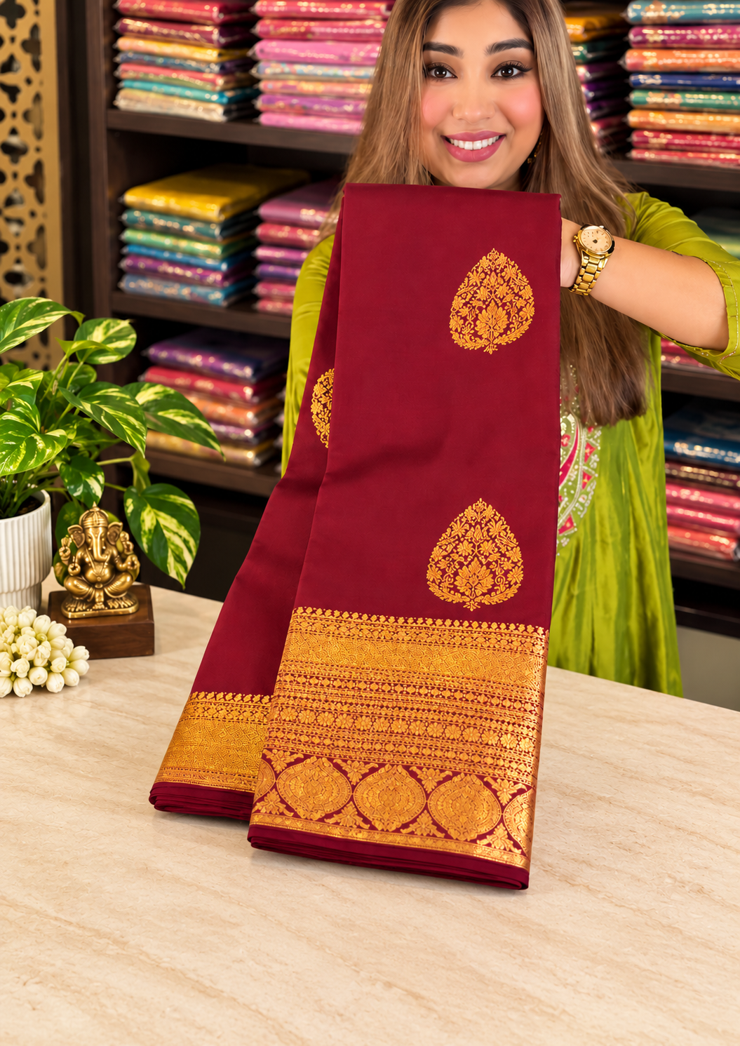 Festive Maroon Soft Banarasi Silk Saree with Elegant Gold Zari Paisley Motifs