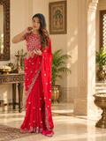 Trendy Festive style Dazzling Red Designer Chiffon Saree