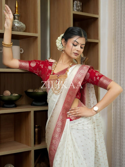 Admirable Off White Soft Silk Saree With Gossamer Blouse Piece