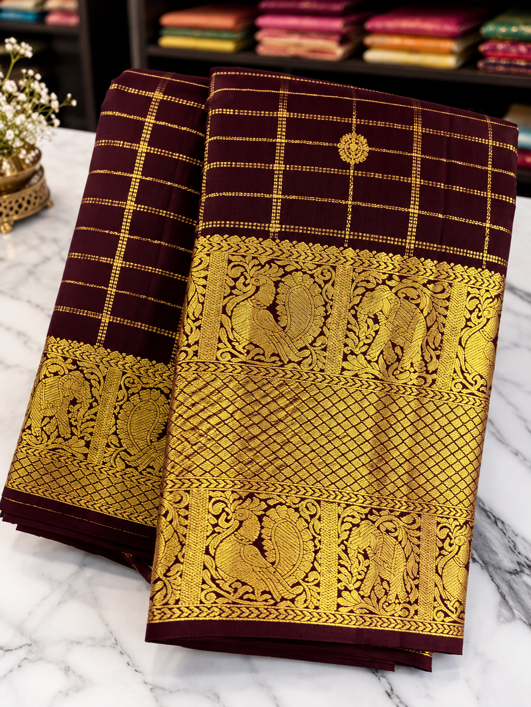 Elegant Chocolate Brown Kanjivaram Soft Silk Saree