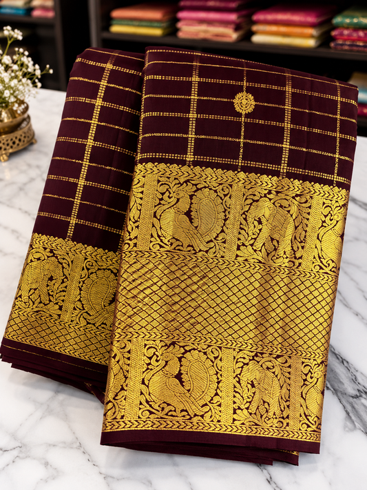 Elegant Chocolate Brown Kanjivaram Soft Silk Saree