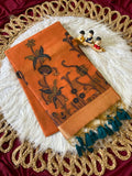 Kiara - Rust Orange Resham Woven Soft Muga Cotton Saree
