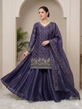 New Designer Purple Fandy Silk Embroidered Suit Set with Organza Dupatta