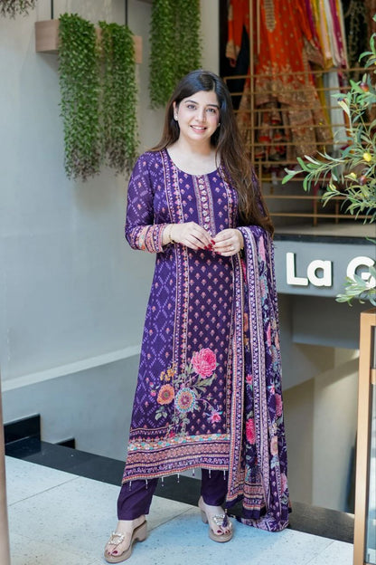 Royal Purple Chinon Silk Salwar Suit with Original Mirror Hand Work