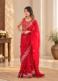 Premium Festive Red Heavy Fendy Silk Saree