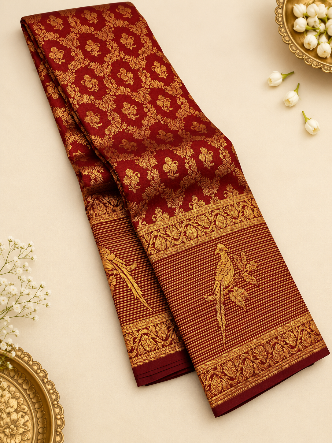 Premium Maroon Banarasi Silk Saree with Exuberant Blouse Piece