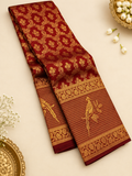Premium Maroon Banarasi Silk Saree with Exuberant Blouse Piece