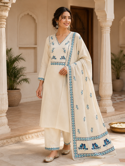 Elegant Pure Khadi Cotton Printed Salwar Suit with Sequence Handwork