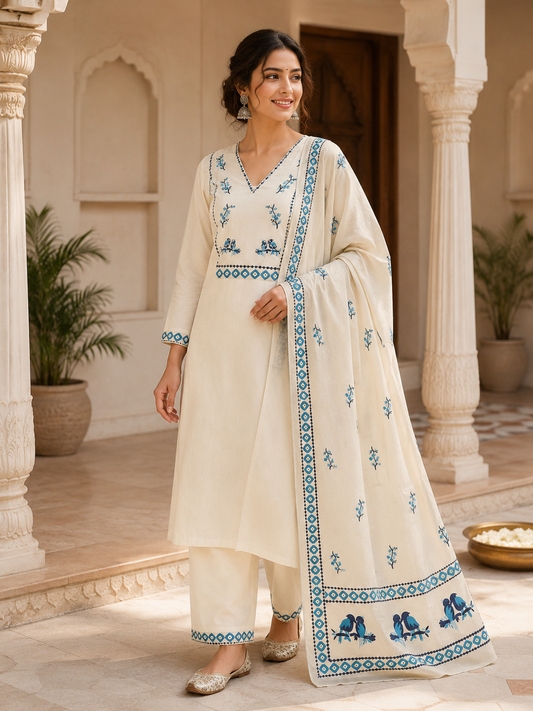 Elegant Pure Khadi Cotton Printed Salwar Suit with Sequence Handwork