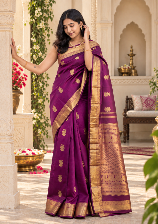 Royal Purple Kanjivaram Style Festive Silk Saree