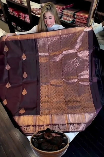 Royal Purple Soft Banarasi Silk Saree with Woven Zari Border