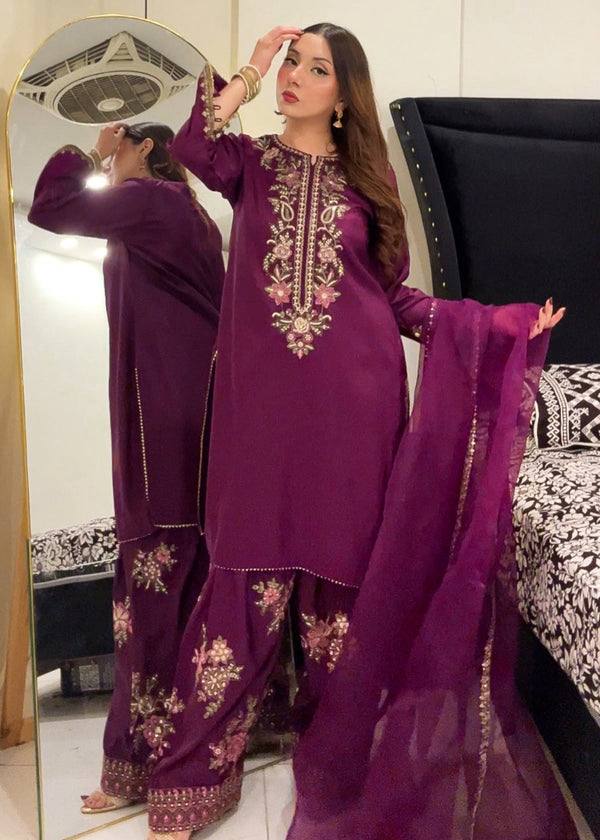 Elegant French Crepe Embroidered Suit Set with Dupatta
