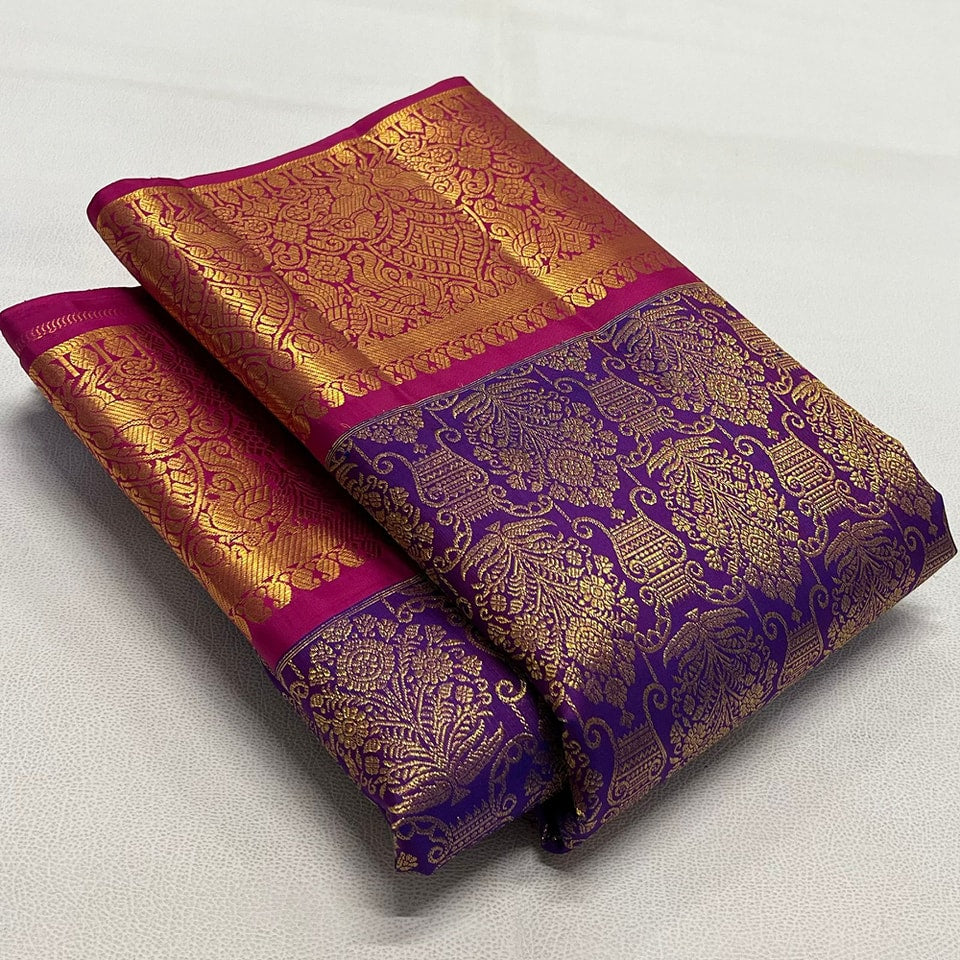 Magic Banarasi Style Pure Kanjivaram Silk Jacquard Kanchipuram Pattu Saree