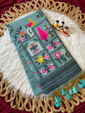 Attractive Blue Soft Jamdani Cotton Saree with 3D Woven Peacock Pallu