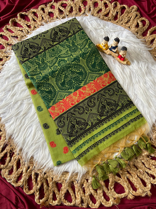Traditional Mehendi Green Premium Soft Muga Cotton Woven Saree