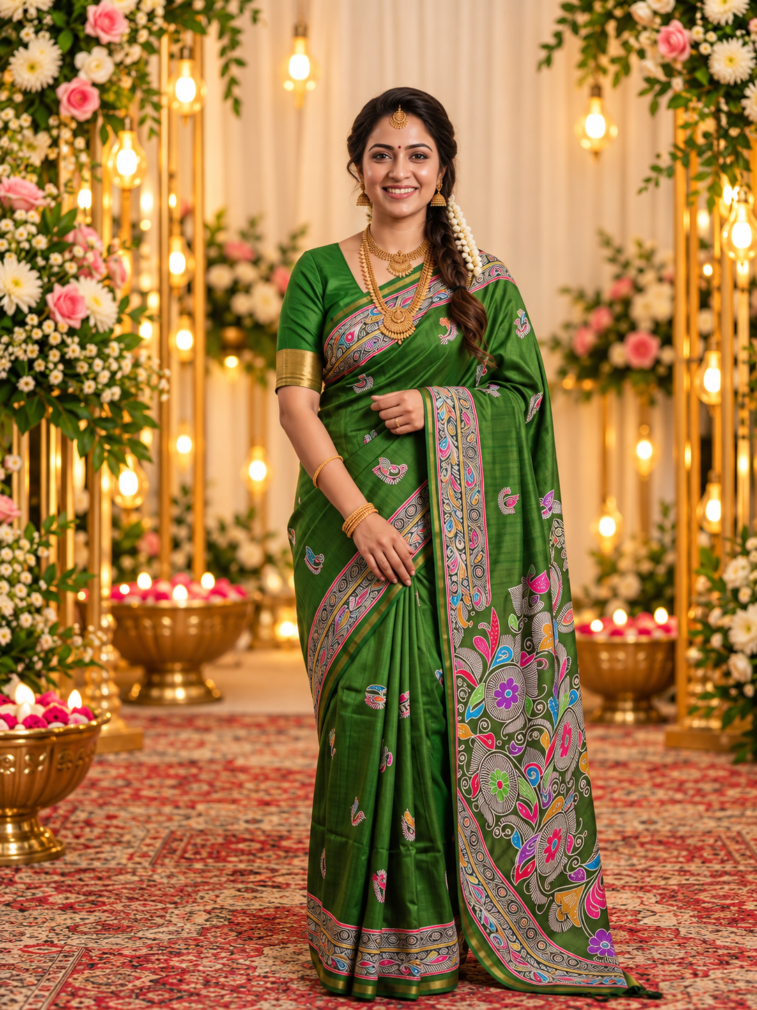 Festive Olive Green Handloom Soft Tussar Silk Saree with Elegant Pallu