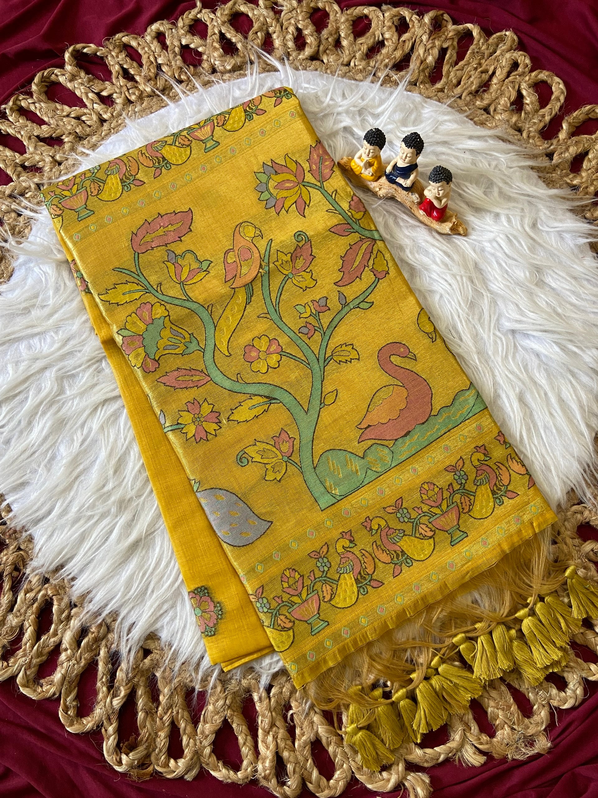 Kashvi - Mustard Yellow Soft Muga Cotton Paithani Saree