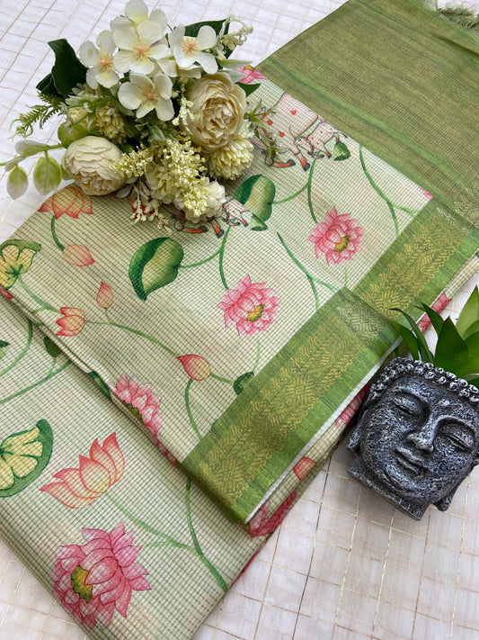 Avni - Pistachio Green Pichwai Print Soft Tussar Silk Saree