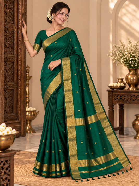 Emerald Green Handloom Maheshwari Cotton Silk Saree