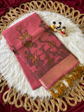 Aadhira - Rose Pink Resham Woven Soft Muga Cotton Saree