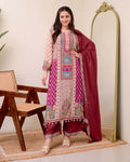 Premium Violet Patchwork Printed Chinon Suit Set with Fancy Mirror Work