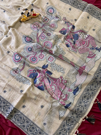 Vihana Royal Folk Art Soft Muga Cotton Saree