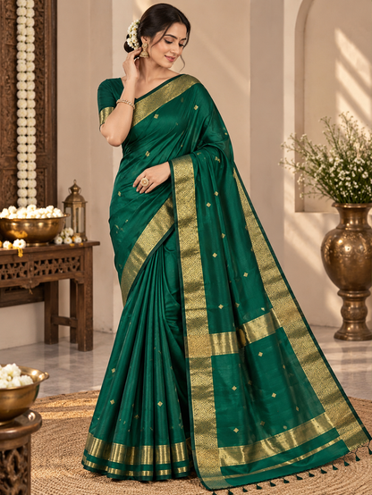 Emerald Green Handloom Maheshwari Cotton Silk Saree