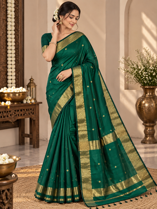 Emerald Green Handloom Maheshwari Cotton Silk Saree