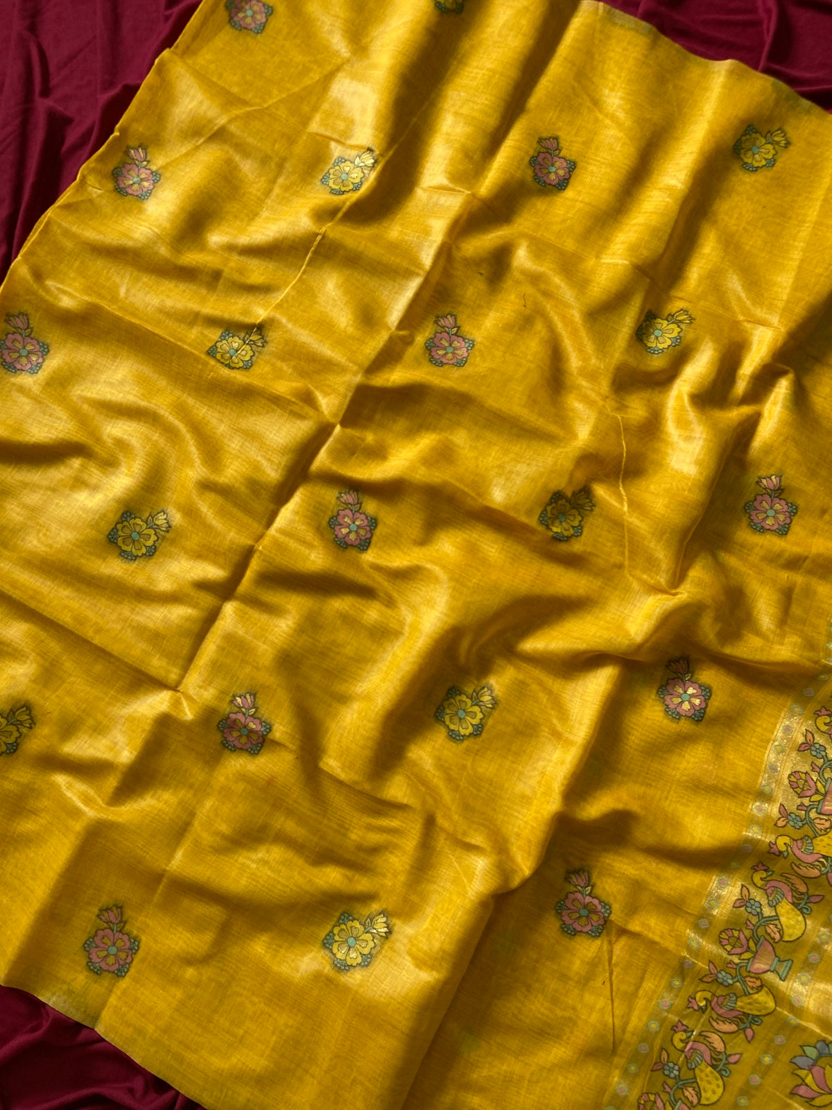 Kashvi - Mustard Yellow Soft Muga Cotton Paithani Saree