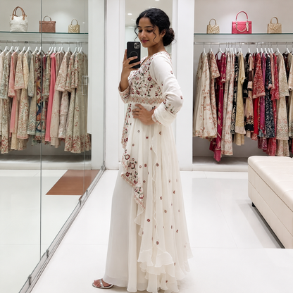 New Designer White Rangoli Silk Embroidered Suit Set