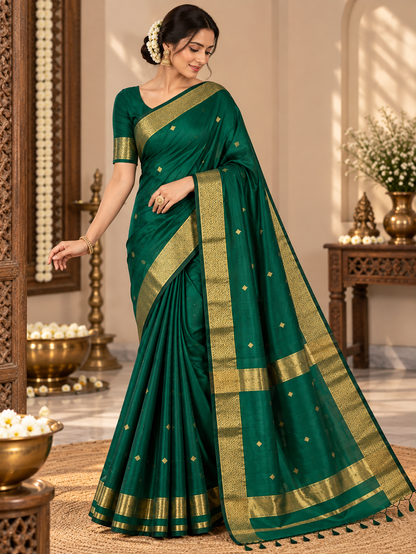 Emerald Green Handloom Maheshwari Cotton Silk Saree