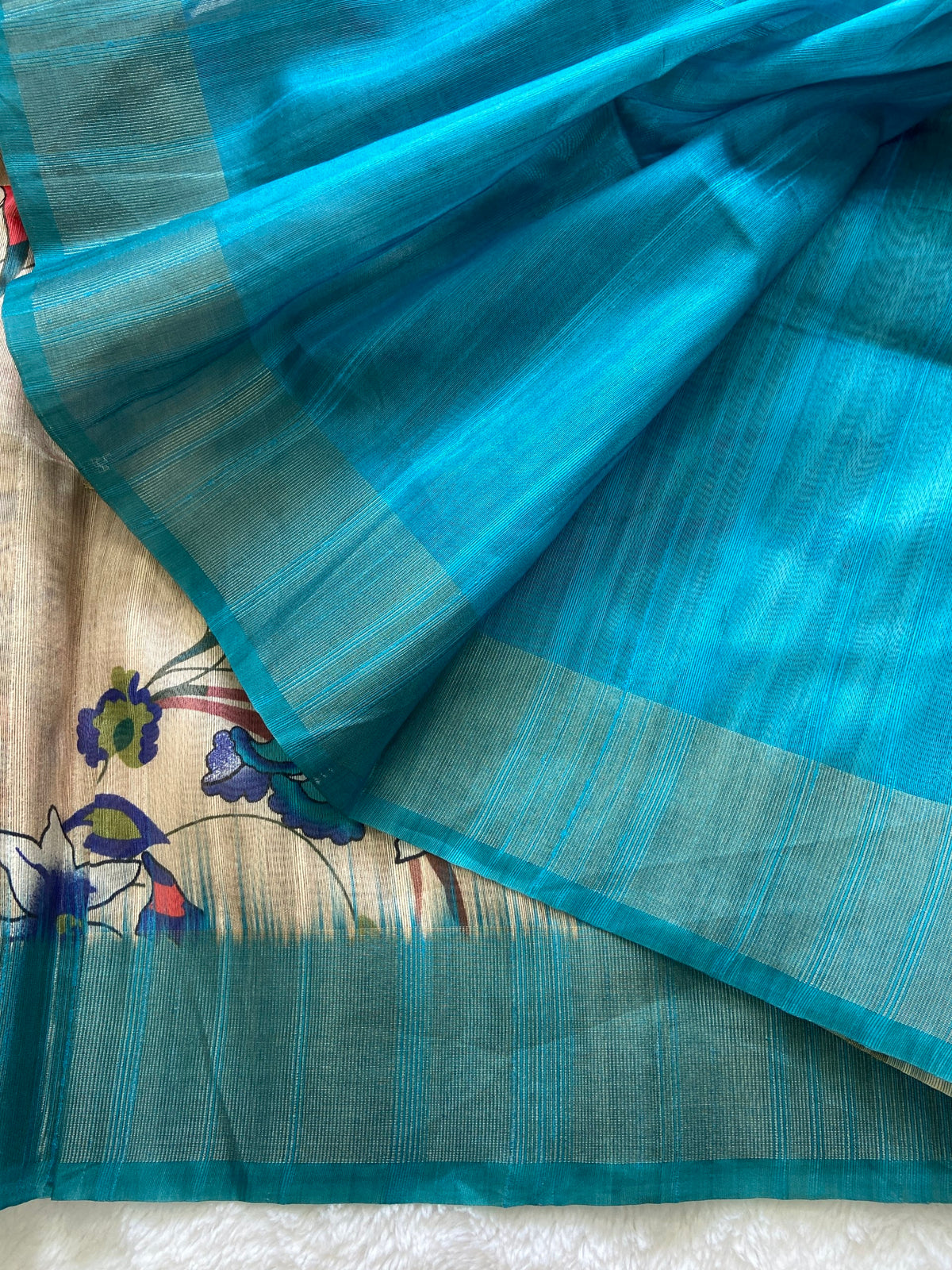 Aveline Azure Bloom Floral Printed Soft Tussar Silk Saree