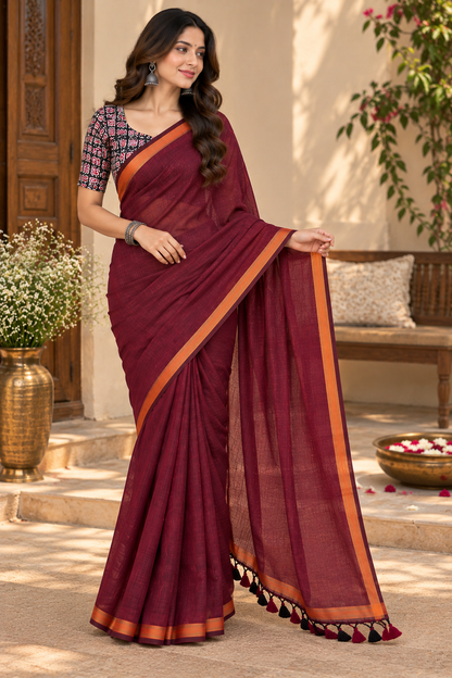 Tradition Maroon Handloom Cotton Saree