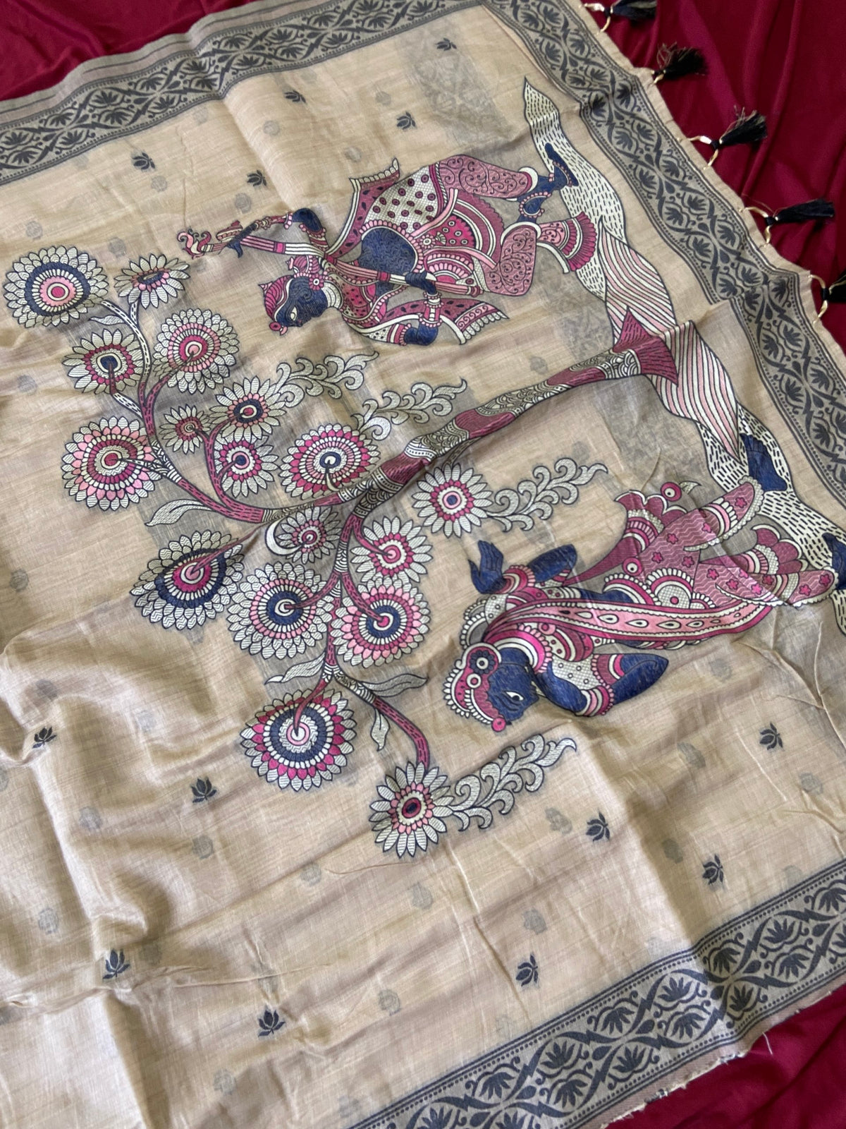 Vihana Royal Folk Art Soft Muga Cotton Saree
