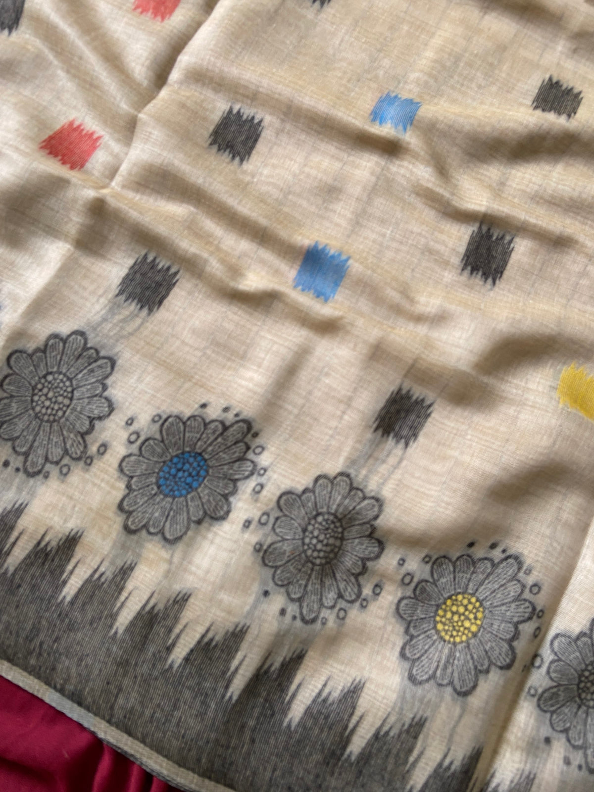 Elegant Natural Beige Floral Woven Soft Muga Cotton Saree
