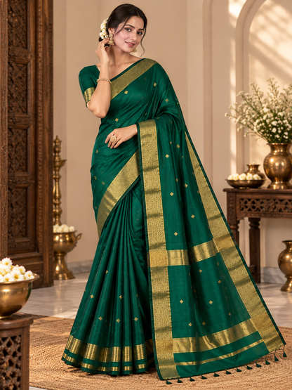 Emerald Green Handloom Maheshwari Cotton Silk Saree