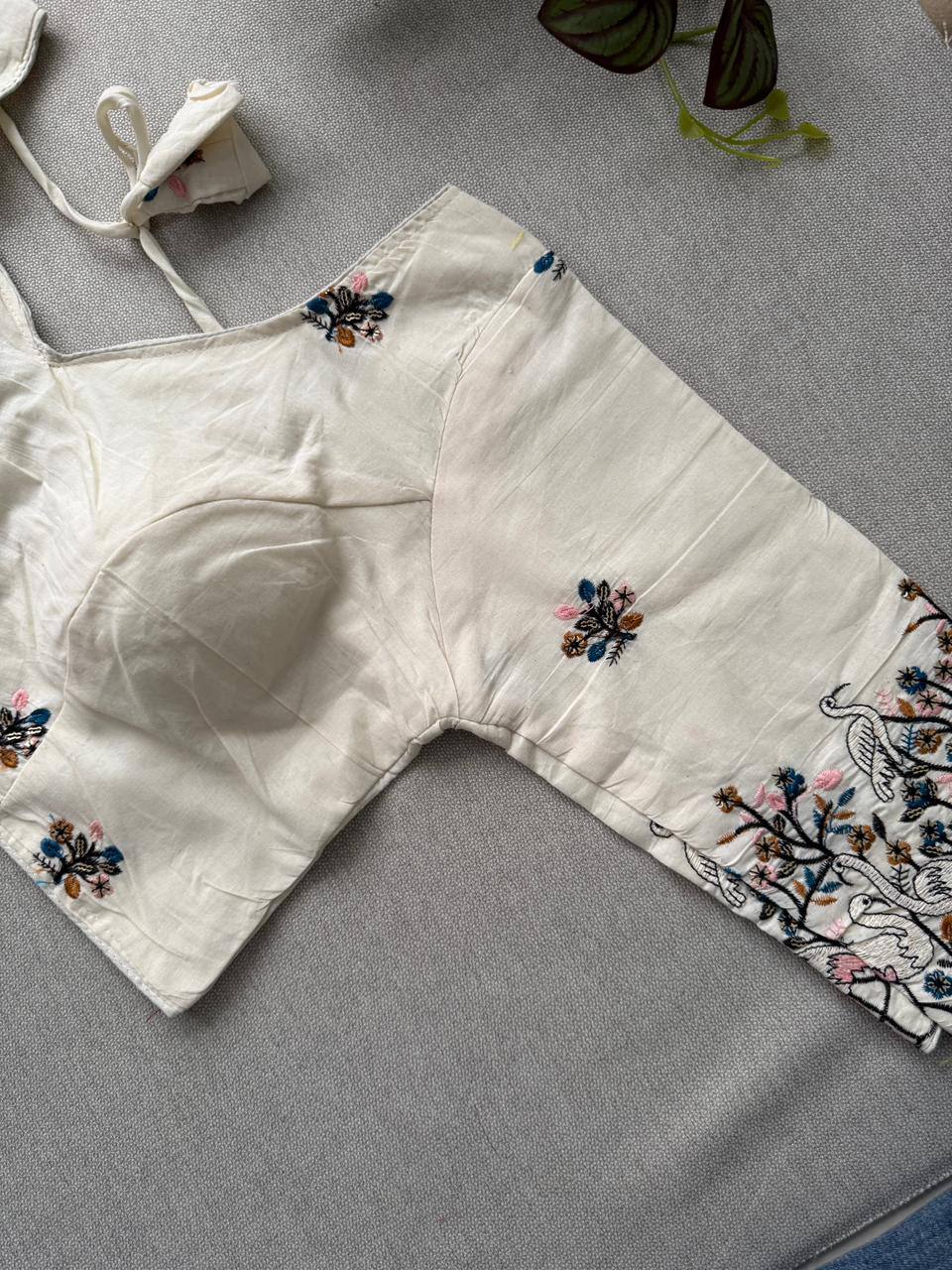 Slavia - Black Handloom Cotton Saree With Havy Embroidery Work Stitched Blouse