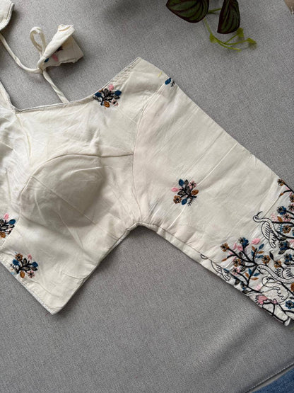 Slavia - Black Handloom Cotton Saree With Havy Embroidery Work Stitched Blouse