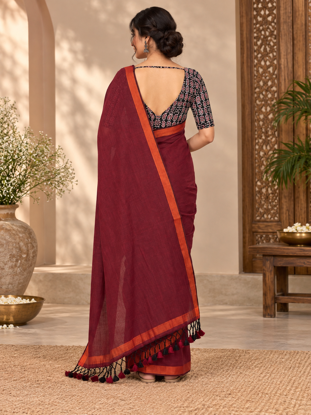Tradition Maroon Handloom Cotton Saree