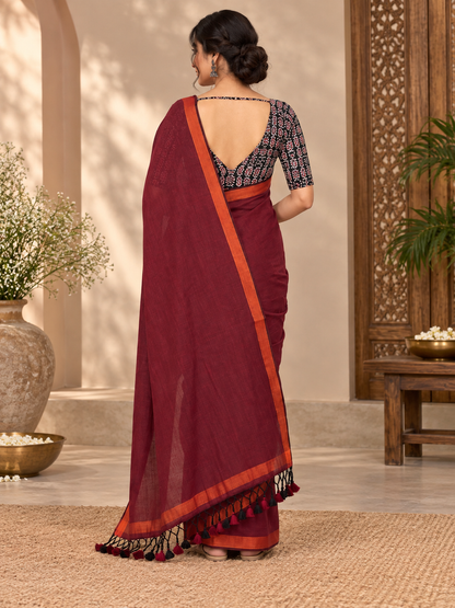 Tradition Maroon Handloom Cotton Saree