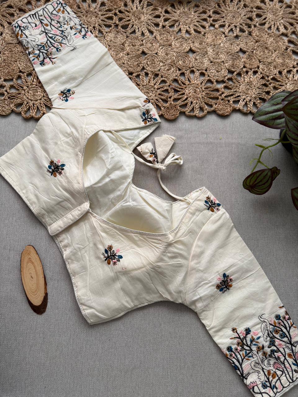 Slavia - Black Handloom Cotton Saree With Havy Embroidery Work Stitched Blouse